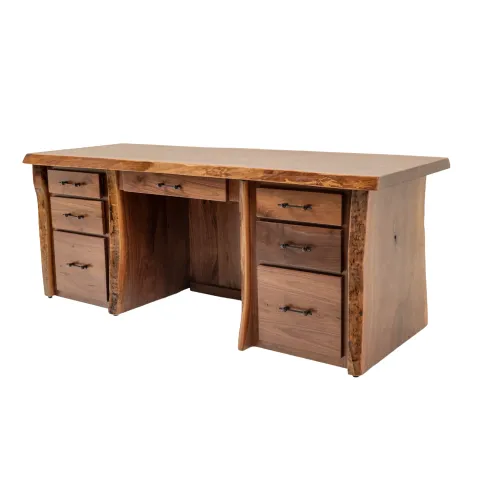 DOUBLE PEDESTAL BLACK WALNUT DESK WITH DRAWERS