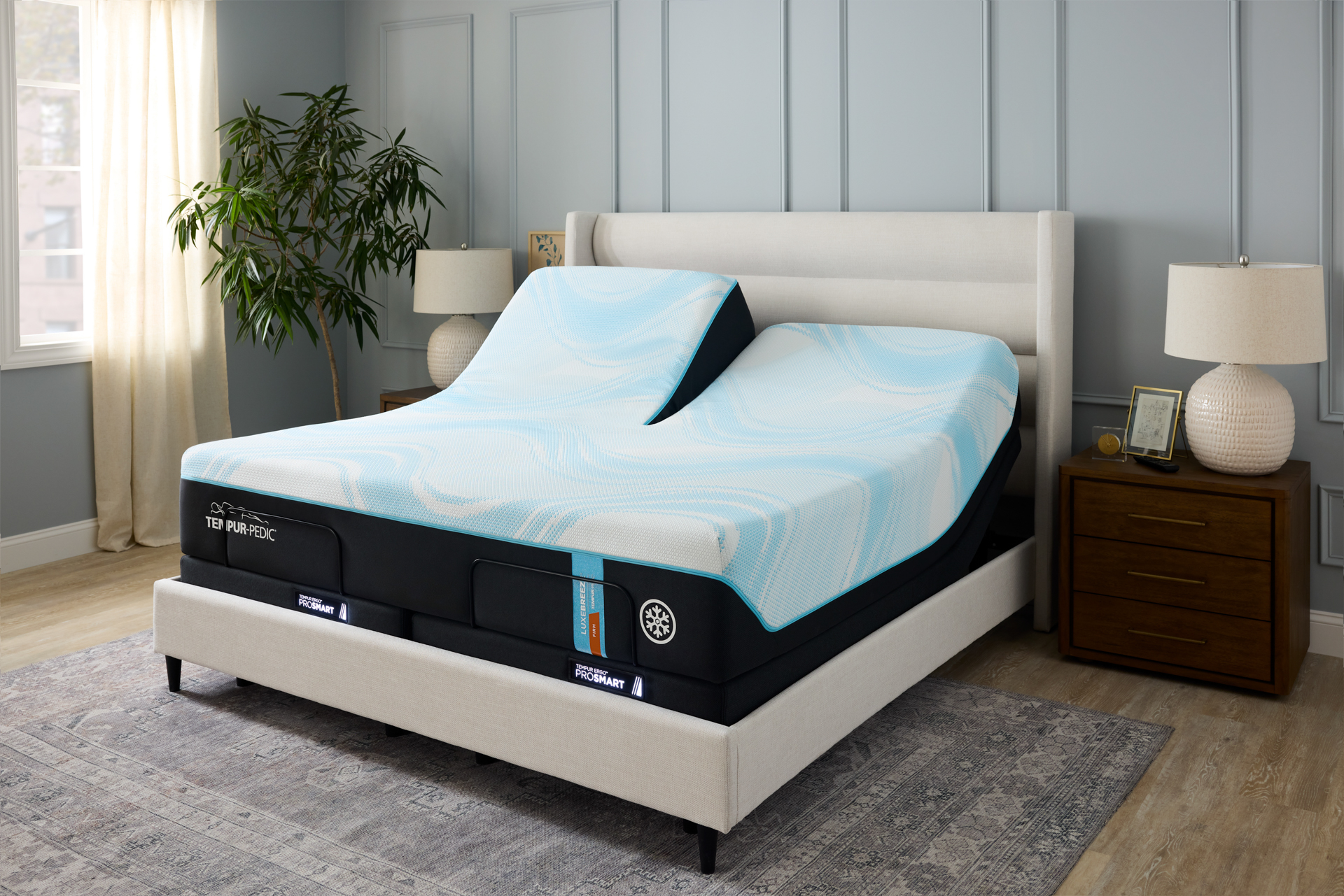 luxe breeze tempur pedic mattress with split king adjustable base