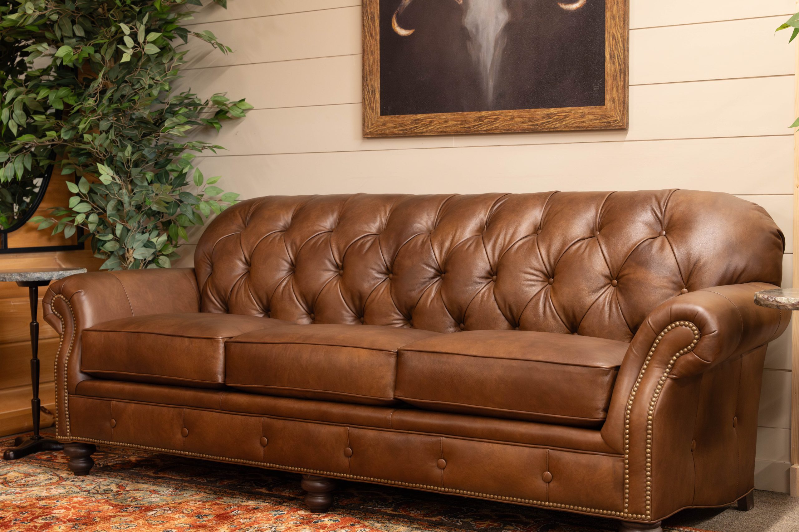cigar lounge leather sofa with tufting