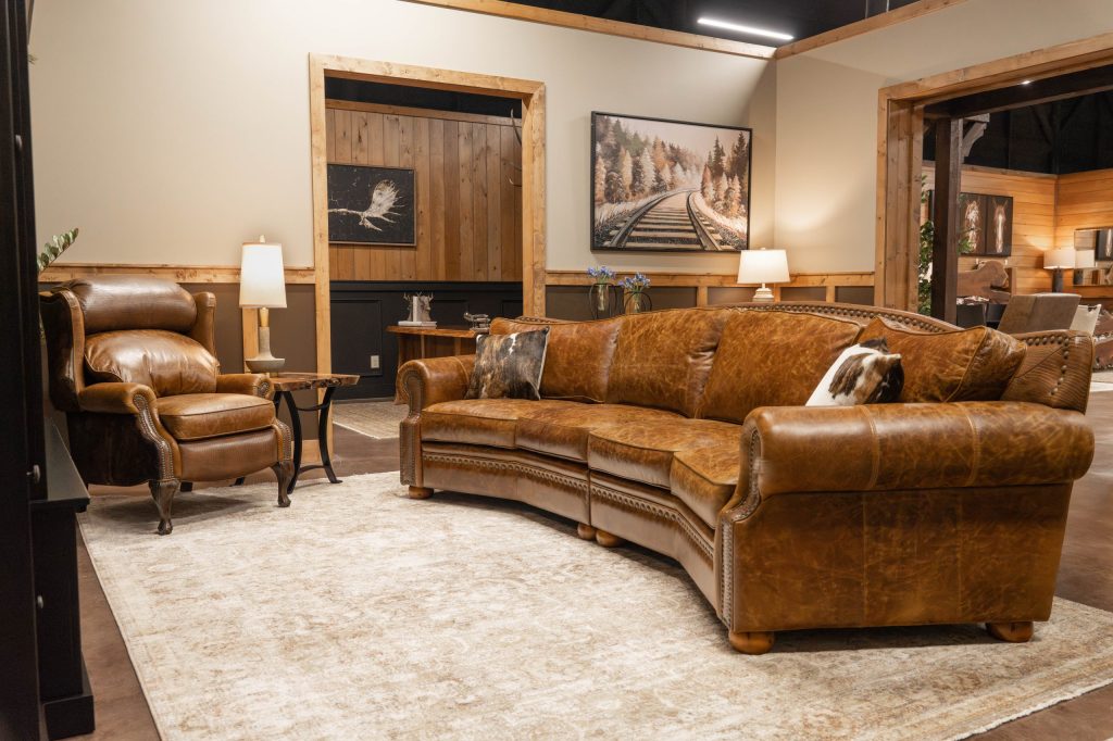 rustic western leather sofa with nailheads and cowboy saddle leather