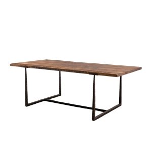 modern rustic dining table with wood top and metal base