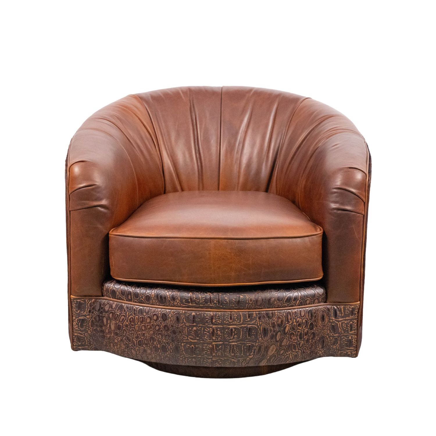 small leather swivel chair with cowhide