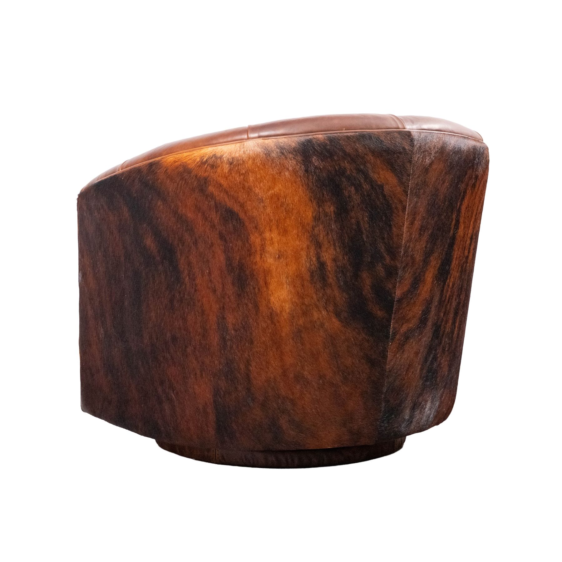 small leather swivel chair with cowhide