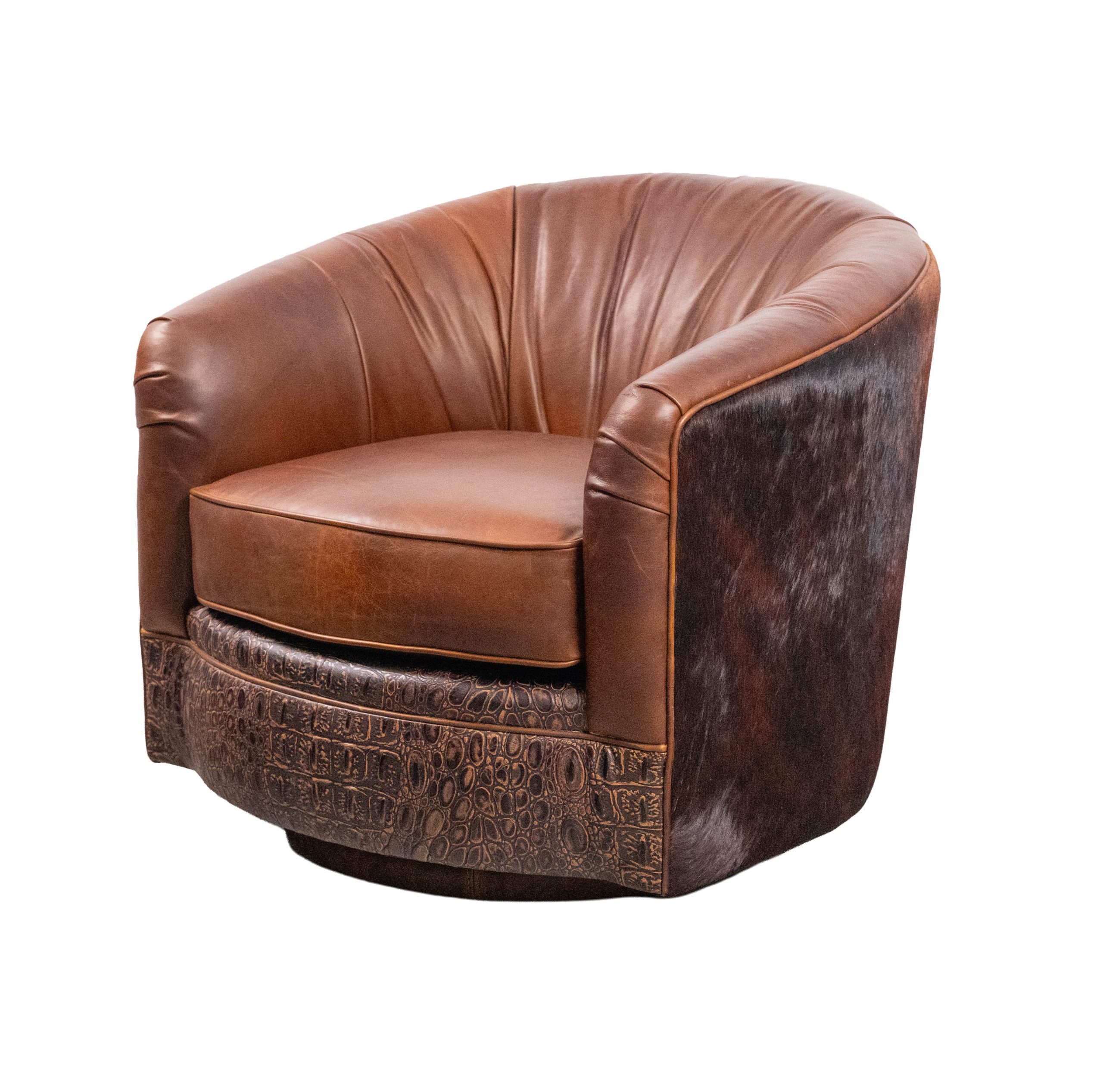 small leather swivel chair with cowhide