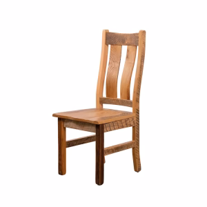 A light-toned wooden chair with a slatted back and square legs, isolated on a white background.